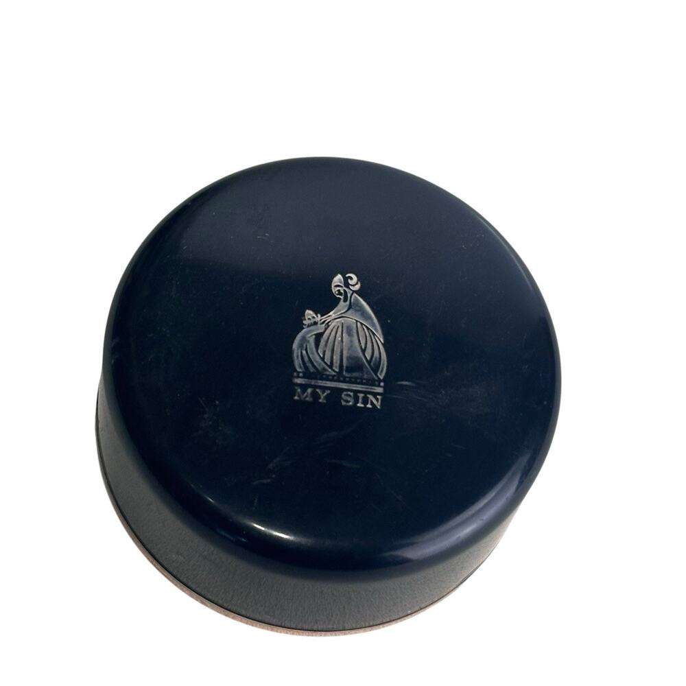 Lanvin My Sin Dusting Powder Black Round Container 9 oz Puff Parfums Vintage - Picture 2 of 7